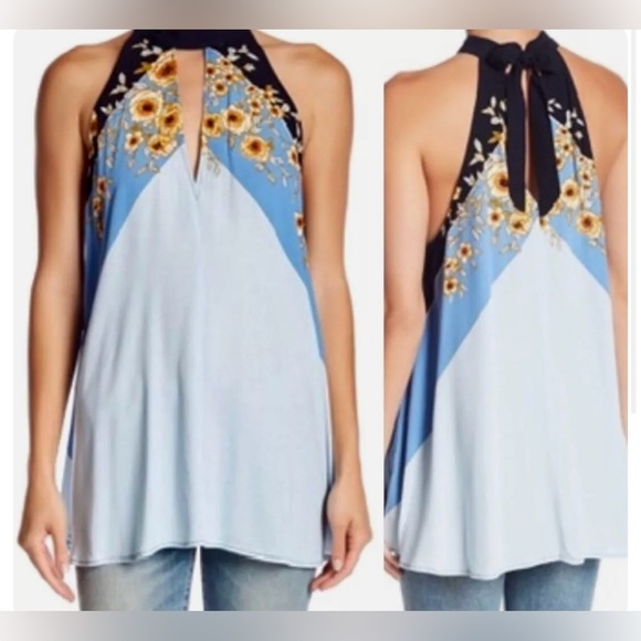Free People Tops - NEW Free People Boho Blue Floral Tunic Top -Sz M-
